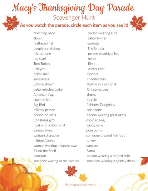 Macy's Thanksgiving Day Parade Scavenger Hunt | Hip Homeschool Moms 12 Days Of Thanksgiving, Thanksgiving Parade Scavenger Hunt, Macys Thanksgiving Day Parade, Resident Appreciation, Macy's Day Parade, Macys Parade, Thanksgiving 2023, Tom Turkey, Classroom Idea