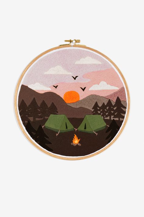 Forest Camp - DMC Needlecraft Patterns, Forest Camp, Embroidery Hoop Crafts, Design Camp, Handmade Embroidery Designs, Embroidery Transfers, Embroidery Patterns Free, Embroidery Needles, Crochet Kit