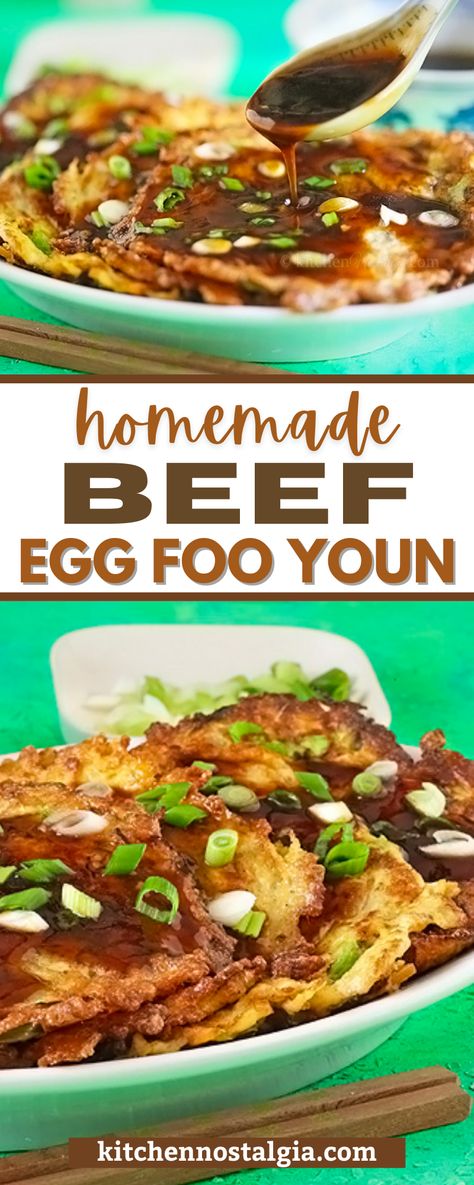 Egg Foo Young Gravy, Egg Foo Young Recipe, Beef Gravy Recipe, Asian Steak Bites, Kitchen Nostalgia, Egg Omelette, Veal Recipes, Chinese Takeaway, Chinese Cooking Recipes