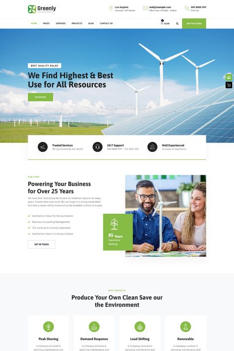 Greenly is a powerful and versatile WordPress theme designed for ecology and solar energy websites. With its clean and modern design, Greenly allows you to create an engaging and informative online platform. The theme is fully responsive and compatible with all major browsers, ensuring that your website looks great on any device. Greenly includes a range of features specifically designed for ecology and solar energy websites, such as service listings, portfolio pages, and custom fields. Green Energy Website Design, Sustainability Website Design, Solar Website, Energy Website, Web Design Basics, Grid Website, Portfolio Pages, Eco Technology, Landing Ideas