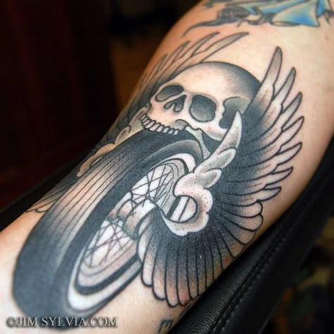 Clean and simple motorcycle tattoo, possibly center piece for chest Motorcycle Wheel Tattoo, Simple Motorcycle, Biker Tattoos Designs, Biker Tattoo, Harley Tattoos, Motorcycle Tattoo, Motor Tattoo, Wheel Tattoo, Skull Motorcycle