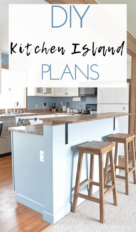 DIY Kitchen Island with Breakfast Bar. Plans from Bitterroot DIY. Diy Breakfast Bar, Island With Breakfast Bar, Diy Kitchen Makeover Ideas, Diy Kitchens, Unique Kitchen Design, Kitchen Island Plans, Building A Kitchen, Kitchen Island Bar, Kitchen Diy Makeover