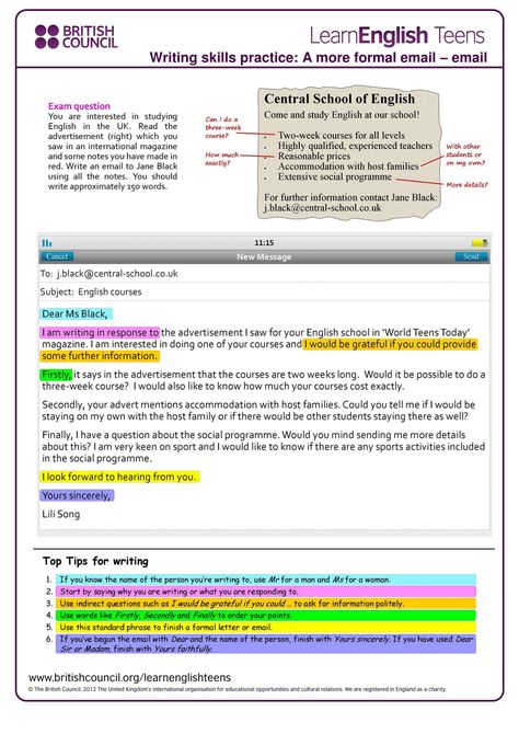 Writing - Formal letter/email 3 Formal Email, English Letter Writing, Formal Letter Writing, Free Reading Comprehension Worksheets, Formal Letter, English Conversation Learning, Improve Writing Skills, English Teaching Materials, Email Writing