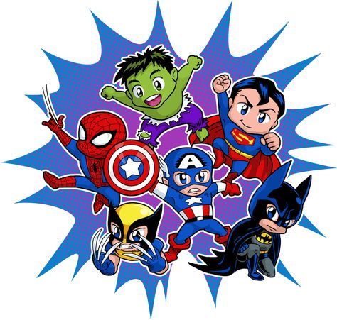 Póster de Super Héroes Chibi. Superman Clipart, Baby Marvel, Baby Avengers, Avengers Cartoon, Baby Superhero, Avengers Party, Hero Poster, Superhero Birthday Party, Superhero Theme