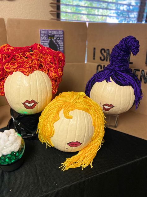 Hocus Pocus Pumpkin Decorating Ideas, Hocus Pocus Pumpkins Painting, Hocus Pocus Pumpkins Ideas, Hocus Pocus Painted Pumpkin Ideas, Hocus Pocus Pumkin Decoration Ideas, Hocus Pocus Decorated Pumpkins, Painted Hocus Pocus Pumpkins, Sanderson Sister Pumpkins, Painted Pumpkin Hocus Pocus