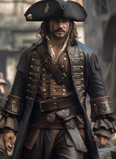 Fantasy Pirate Clothes Male, Steampunk Pirate Men, Pirate Uniform, Pirate Character Design Male, Pirate Captain Character Design, Male Pirate, Pirate Men, Old Pirate, Fantasy Pirate