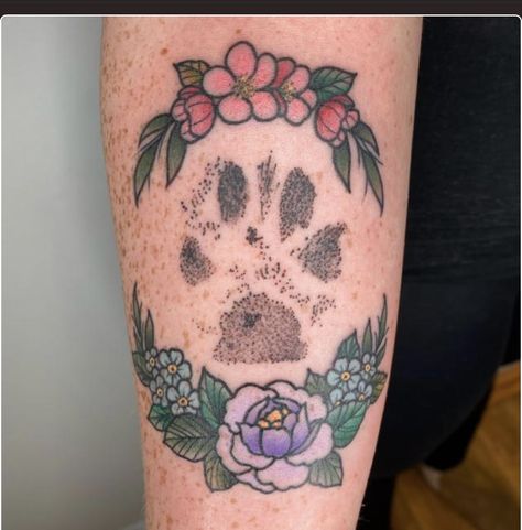 Traditional Paw Tattoo, Traditional Paw Print Tattoo, Traditional Dog Paw Tattoo, Tattoo With Flowers, Dog Paw Tattoo, Paw Tattoo, Traditional Tattoos, Dog Tattoo, Dog Tattoos