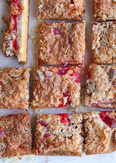 Cherry Coconut Bars, Coconut Squares Recipe, Coconut Bars Recipe, Coconut Squares, Cherry Recipes Dessert, Cherry Bread, Cookies And Cups, Cherry Bars, Holiday Platters