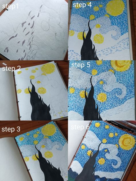 Made with watercolor and sketch pen. Starry Night Step By Step, Sketch Pen, Starry Night, Step By Step, Sketch, Canvas Art, Pen, Canvas, Quick Saves