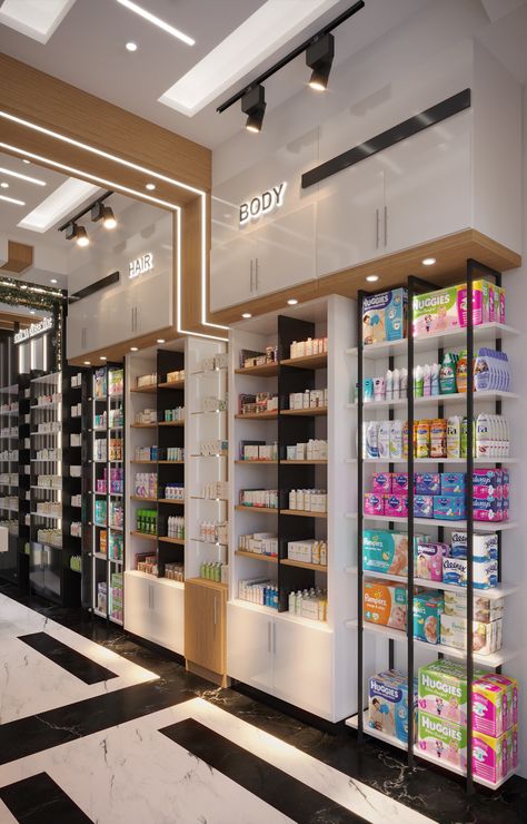 Store Cosmetics Design, Supplement Store Design, Cosmetics Shop Design Store Interiors, Medical Store Interior Design, Medical Shop Interior Design, Pharmacy Store Design Interiors, Beauty Shop Interior, Pharmacy Interior Design, Store Counter Design