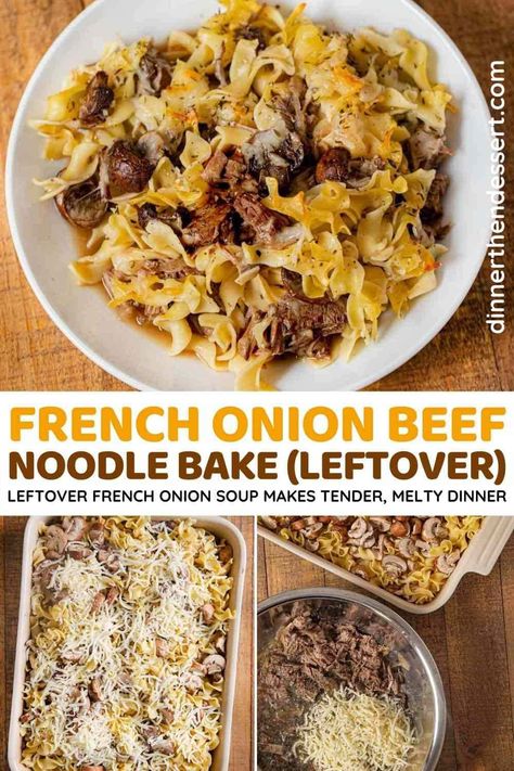 Leftover French Onion Beef Noodle Bake Leftover Pot Roast Recipes, Roast Beef Casserole, Beef Noodle Bake, Leftover Brisket Recipes, Leftover Roast Beef Recipes, French Onion Beef, Leftover Turkey Casserole, Noodle Bake, Leftover Pot Roast