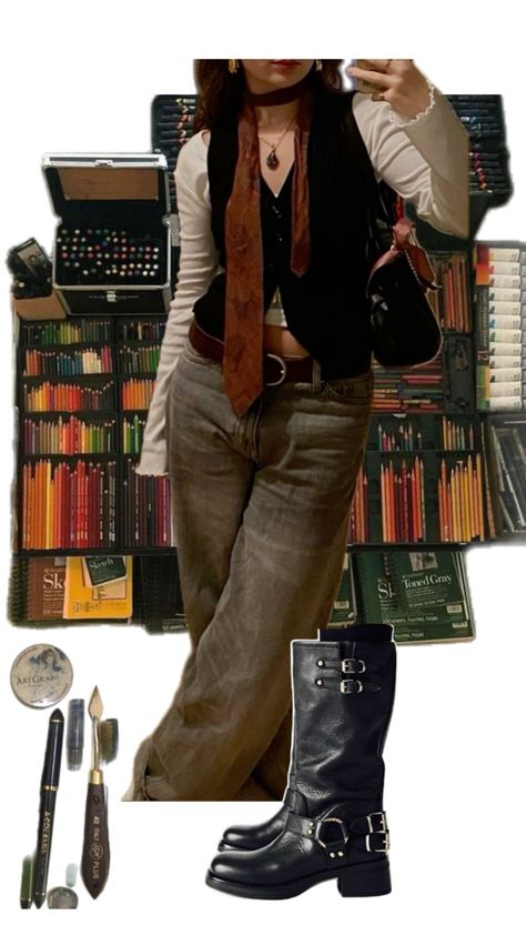 Punk Autumn Outfit, Librarian Core Outfit, Female Genius Aesthetic, Writer Aesthetic Outfit, Punk Librarian, Library Outfits, Bibliophile Aesthetic, Librarian Outfit, Librarian Core