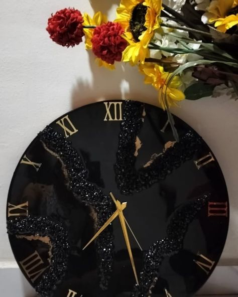 Resin Black Wall Clock..✨🖤 #wallclock #walldecoritems #blackwatch #wallwatch #handmadeproducts #handmadewithlove #decorativeitems @7_sisters_00 7 Sisters, Wall Watch, Black Wall Clock, Black Wall, Black Walls, Black Watch, Wall Clock, Decorative Items, Clock