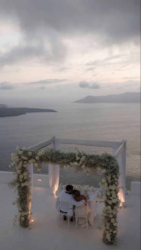 Dana Villas Santorini Wedding, Dana Villas Santorini, Greece Elopement, Dana Villas, Wedding Ceremony Setup, Coastal Wedding Inspiration, Wedding Sweater, Beach Wedding Ceremony, Wedding In Greece