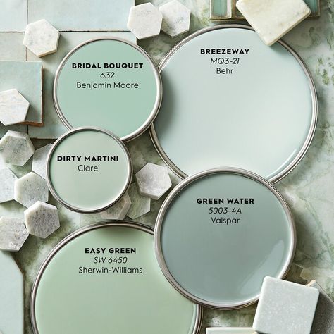 Color Report: Celadon Is Nature's Most Soothing Neutral Light Mint Paint Color, Jadeite Paint Color, Seafoam Green Aesthetic, Green Pallet Color, Mint Paint Colors, Mint Color Palette, Layered Shades, Joshua Smith, Cottage Makeover