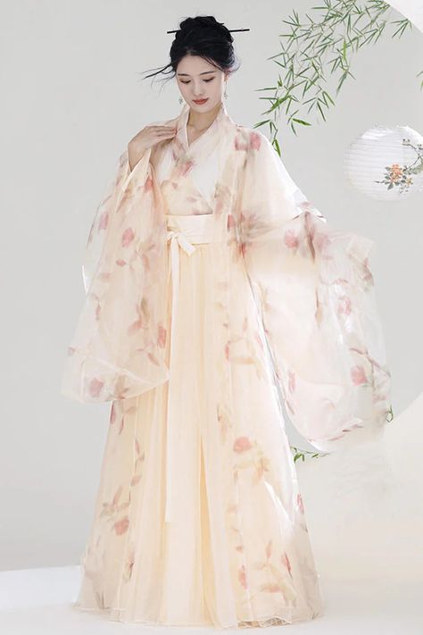 Orange V Collar High Waisted Print Sweet Chinese Style Hanfu Dress Fu – LolitaInside Orange Hanfu, Peach Outfit Ideas, Modern Kimono Fashion, Kimono Wedding Dress, Japanese Dresses, Japanese Kimono Dress, Chinese Gown, Chinese Princess Dress, Korean Wedding Dress