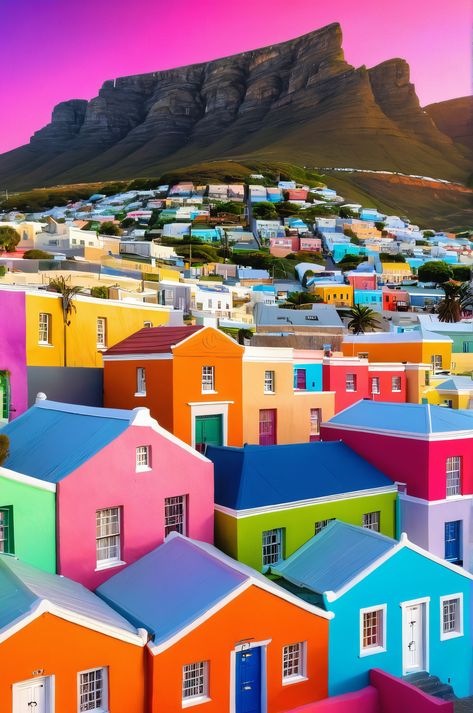 Witness the vibrant streets of Bo-Kaap come alive with this mesmerizing 4K holographic design. Pastel houses, Signal Hill's slopes, and the play of light create a captivating scene celebrating South Africa's rich culture. Holographic Art, Bo Kaap, Work Vibes, Dream Photos, Painting Logo, Signal Hill, Cobblestone Streets, Cape Town South Africa, Culture Travel