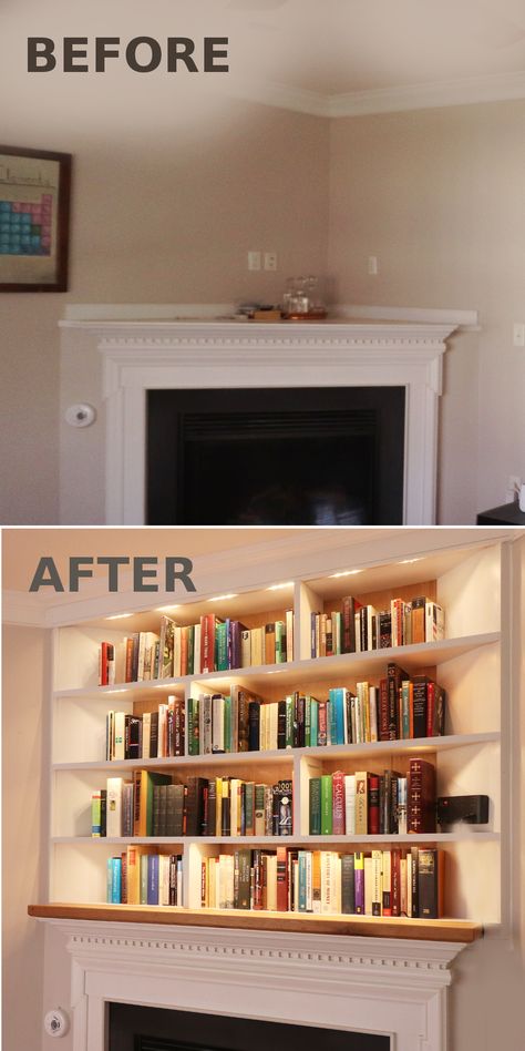 Corner Fireplace Shelving, Bookcase Above Fireplace, Bookcase Over Fireplace, Bookshelf Over Fireplace, Books Over Fireplace, Bookshelves Over Fireplace, Books Above Fireplace, Corner Fireplace Library, Over Corner Fireplace Decor Ideas