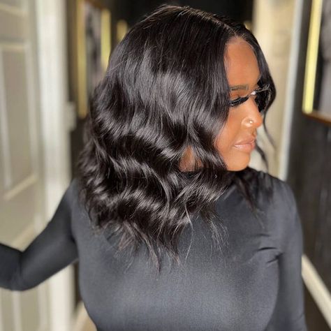 Middle Part Shoulder Length Hair Weave, Wavy Bob Sew In, Beach Waves Black Women, Beach Wave Bob Black Women, Curled Bob Black Women, Body Wave Bob, Long Weave Hairstyles, Ball Hair, Curly Styles