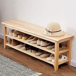 XKZG Storage Bench Wooden Shoe Bench Simple Style Wood Entryway Bench Shoe Rack (Natural,47.2") Wood Entryway Bench, Wooden Shoe Rack, Wood Shoe Storage, Wood Shoe Rack, Shoe Rack Bench, Diy Shoe Rack, Shoe Rack Closet, Wooden Shoe Racks, Wood Storage Bench