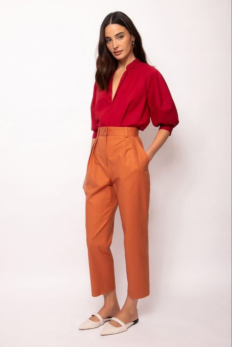 Rust Orange Trousers Outfit, Fit Trousers Outfit, Orange Trousers Outfit, Orange Trousers, Trousers Outfit, Trouser Outfit, Outfit Women, Rust Orange, Fitted Trousers