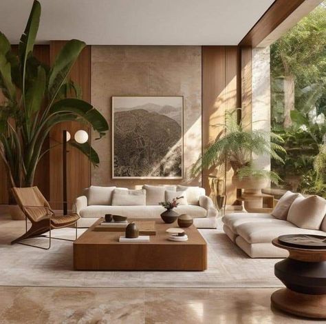 Unique Modern Interior Design, Second Story Living Room, Reverse Orientalism, Organic Modern Living Room, Organic Living Room, Tropical Interior Design, Earthy Living Room, Earthy Decor, Tropical Interior