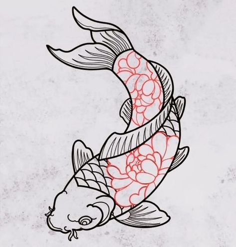 Traditional Japanese Tattoo Flash, Traditional Tattoo Drawings, Koi Fish Drawing, Japan Tattoo Design, Muster Tattoos, Flash Tattoo Designs, Japanese Drawings, Irezumi Tattoos, Japanese Tattoos