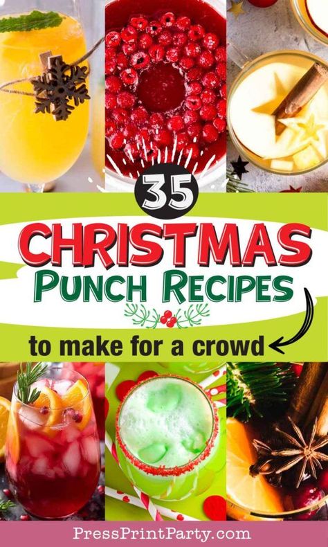 Christmas Party Punch, Non Alcoholic Christmas Punch, Holiday Party Punch, Crowd Recipes, Annual Christmas Party, Holiday Punch Recipe, Christmas Party Drinks, Christmas Drinks Alcohol, Alcoholic Punch Recipes