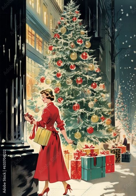 Christmas City, Retro Christmas Cards, Clipart Vintage, Christmas Illustrations, Christmas Artwork, Vintage Christmas Images, Mid Century Christmas, Christmas Feeling, Christmas Past