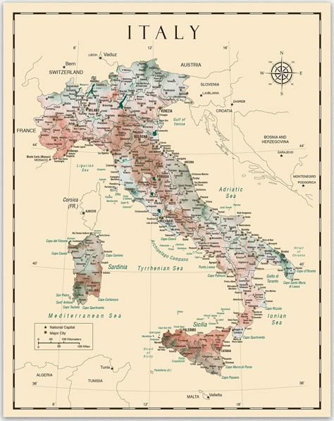 PRICES MAY VARY. Explore Italy's Rich History: Immerse yourself in the captivating details of Italy's past with this vintage map wall art, featuring intricate cartography that showcases the country's historical charm. Unique Travel Art: Bring the beauty of Italy into your home with a stunning Italian-themed poster that adds a touch of wanderlust to your decor. Perfect for travel enthusiasts, adventurers, and anyone with a passion for Italy. High-Quality Art Print: Crafted with the utmost attenti Italian Wall Decor, Map Of Italy, Print Room Decor, Italian Posters, Italy Poster, Italy Wall Art, Travel Art Print, Italy Painting, Italy Map