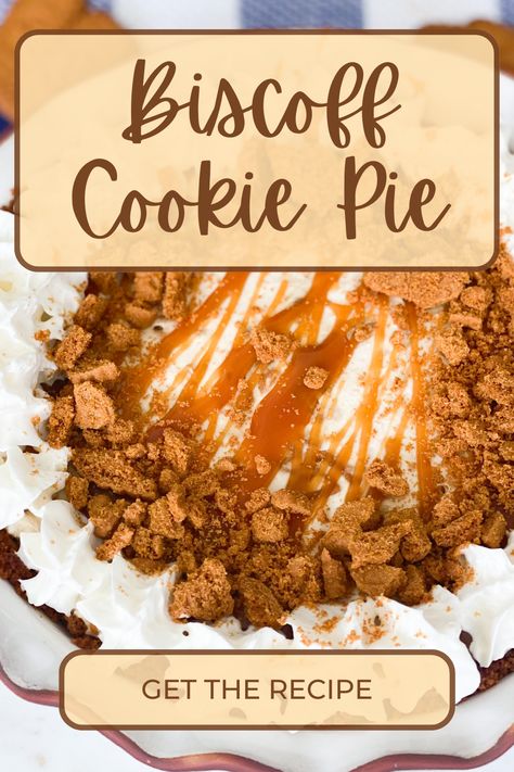 This Biscoff Cookie Pie is what dreams are made of! Biscoff cookie crust, cookie butter, whipped cookie butter crunch filling, salted caramel, whipped cream, and more Biscoff cookies! Can you say heaven? This Biscoff Cookie Pie is the ultimate Biscoff and cookie indulgence. You are guaranteed to fall in love at first bite! Make it with me! Biscoff Banana Cream Pie, Biscoff Cream Pie, Dessert Using Biscoff Cookies, Biscoff Cookie Butter Pie, Biscoff Cookies Desserts, Cookie Butter Pie Recipes, Recipes With Biscoff Cookies, Biscoff Dessert Recipes, Biscoff Cookie Pie