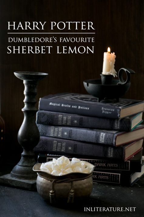 Harry Potter fan? Indulge in Dumbledore's favourite sweet, sherbet lemon. Harry Potter Feast, Harry Potter Treats, Sherbet Lemon, Harry Potter Print, Harry Porter, A Stack Of Books, Harry Potter Food, Festa Harry Potter, Harry Potter Christmas