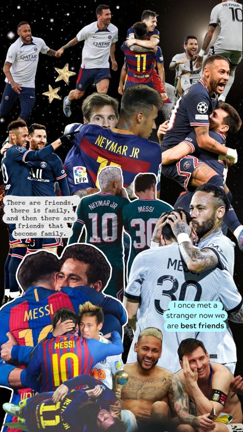 Neymar Collage Wallpaper, Neymar And Messi Wallpaper, Messi Neymar Wallpaper, Neymar Collage, Messi Y Cr7, Football Friendship, Neymar And Messi, Football Collage, Messi Drawing