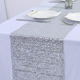 Silver Anniversary Decorations, Silver Table Runner, Blue Hydrangea Centerpieces, 60th Anniversary Parties, Gold Sequin Fabric, Sequin Table Runner, Birthday Table Decorations, Sequin Table, Fabric Table Runner