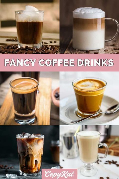 Do you enjoy coffee and want to make fancy coffee drinks and coffee cocktails? Learn about the different types of coffee and espresso drinks and how to make them at home with easy recipes. DIY hot and cold coffee drinks are less expensive than at the coffee shop. Coffee Drinks Recipes, Fun Coffee Drinks, Mcdonalds Sweet Tea, Nutella Latte, Diy Coffee Drinks, Caramel Cappuccino, Fancy Coffee Drinks, Macchiato Recipe, Hot Coffee Drinks