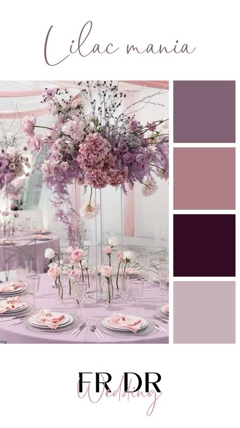 Color palette Lilac Wedding Colors, Bridal Shower Colors, Lavender Color Palette, Romantic Wedding Colors, Wedding Theme Color Schemes, Wedding Color Pallet, Wedding Colors Purple, Stunning Hairstyles, Boda Mexicana