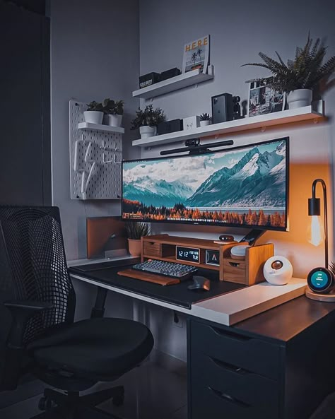 Home Studio Setup, Bedroom Setup, Gaming Room Setup, Workspace Inspiration, Workspace Design, Game Room Design, Home Office Setup, Room Setup, Desk Setup