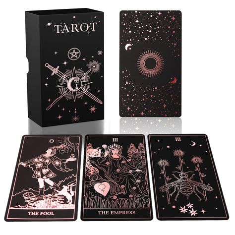 PRICES MAY VARY. 1.Unique design, each card pattern is Rose Gold foil craftsmanship, bringing together the symbolism of the original tarot cards, adding new vitality to the original art. First choice for beginners 2.Your order will contain the full 78 cards (22 Major Arcana and 46 Minor Arcana), as well as a 99-page instruction guide and a matching display/retail box 3.Durable 350g Butterfly paper surface with touch-laminated surface, soft to the touch, compatible toughness and hardness for long Tarot Card Quick Guide, Tarot For Beginners, The Good Tarot Deck, Tarot Card Set, Connecting With Tarot Deck, New Tarot Deck, Display Retail, Unique Tarot Decks, The Psychic Tarot Oracle Deck