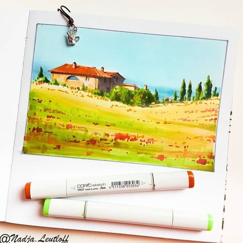 Nadja Leutloff, Landscaping Sketch, Landscape Markers, Copic Marker Drawings, Flowers Mandala, Copic Drawings, Mandala Ideas, Markers Drawing Ideas, Alcohol Ink Markers