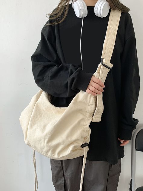 Crossbody Bag Outfit, Japanese Bag, Preppy Chic, Canvas Crossbody Bag, Casual Tote, Canvas Shoulder Bag, Shoulder Tote Bag, Hobo Bag, Canvas Bag