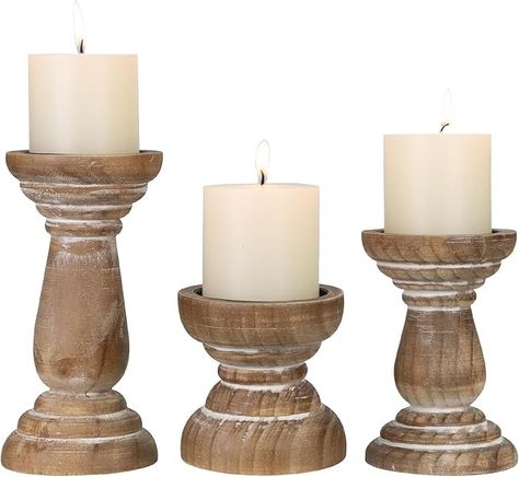 Amazon.com: Candle Holder for Pillar Candle Set of 3, Farmhouse Wood Candle Holder, Rustic Wooden Candle Stand, Vintage Small Wooden Candlestick HoldersDecorative for Living Room, Table Centerpiece (Brown) : Home & Kitchen Living Room Table Centerpiece, Brown Candle Holders, Wooden Candle Stand, Wooden Candlestick, Wood Candle Holder, Wooden Candle Sticks, Wood Candle Sticks, Tall Candle, Buy Candles