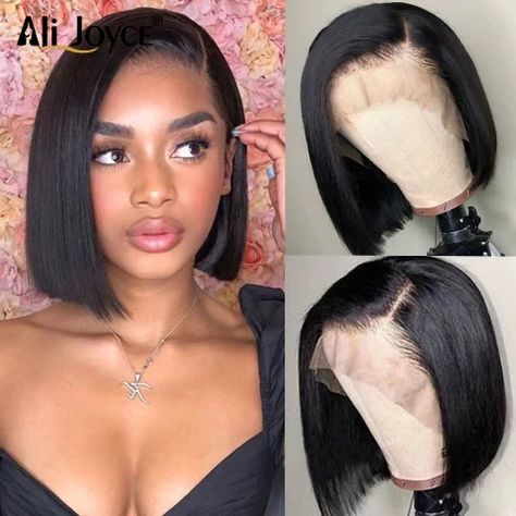 Straight Bob 13X1 T Part Lace Wig Natural Black Color Remy Hair Preplucked For Black Women Brazilian Human Hair Wigs Baby Hair| | - AliExpress Black Hair Wigs African Americans, Side Part Short Bob Black Women, Straight Short Bob, Black Hair Wigs, Bob Black, Black Hair Short Cuts, Women Wigs, Side Part Hairstyles, Wig For Black Women