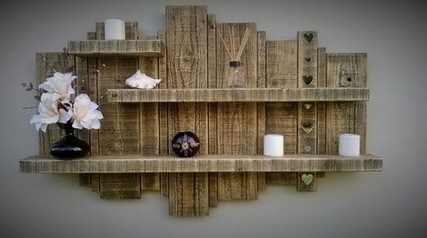 Shelf Mirror, Pallet Wall Shelves, Rustic Bathroom Shelves, Rustic Wall Shelves, Timber Shelves, Geometric Shelves, Rustic Wooden Shelves, Steampunk House, Wood Pallet Wall