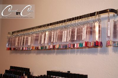 Love this idea for storing swatch sticks!  Original post by Covered In Color.  coveredincolor.blogspot.com Diy Art Storage, Nail Storage Ideas, Nail Desk Ideas, Home Nail Salon Ideas, Nail Technician Room, Storing Nail Polish, Storage Organization Ideas, Nail Storage, Nail Organization