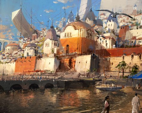 Port Nyanzaru, Location Inspiration, Seaside Town, Fantasy City, Fantasy Setting, Fantasy Places, Fantasy Art Landscapes, Fantasy Concept Art, Seaside Towns