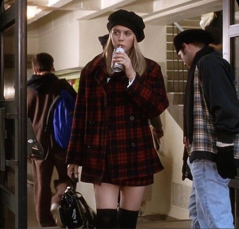 Ballerina Aesthetic Outfit, Cher Horowitz Outfit, Cher Clueless Outfit, Cher Outfit, Plaid Coat Outfit, Red Plaid Coat, Cher Outfits, Cher Clueless, Cher Horowitz