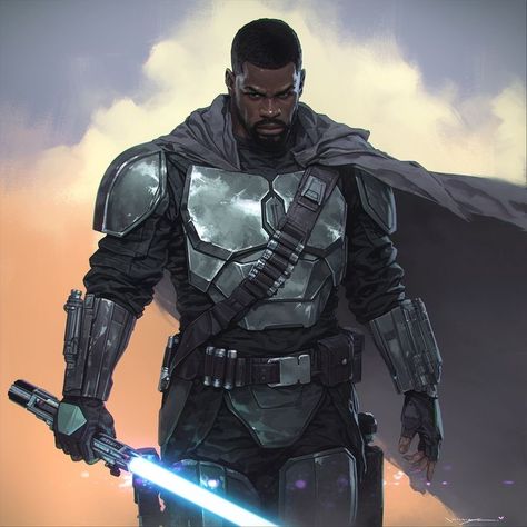 Black Jedi Art, Jedi Character Design Male, Fantasy Soldier, Space Outlaw, Jedi Armor, Black Warrior, Jedi Art, Grey Jedi, Star Wars History