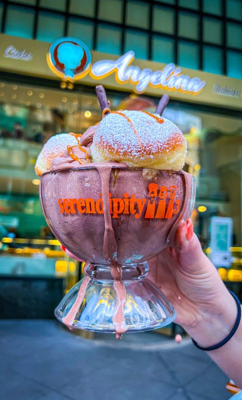 NYC's Serendipity and Angelina Bakery create special sundae for this weekend only 1 Serendipity Nyc, Broad City, Chocolate Sticks, Chantilly Cream, New York Summer, Ny Trip, Art Camp, Hot Chocolate Recipes, Nyc Trip