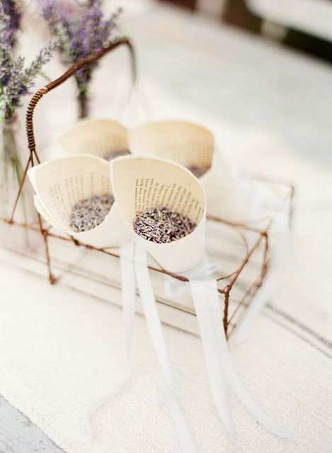 lavender confetti cones Lavender Confetti, Wedding Rice, Lavender Toss, Lavender Sprigs, Confetti Cones, Paper Cones, Bridal Musings, Lavender Buds, Wedding Confetti