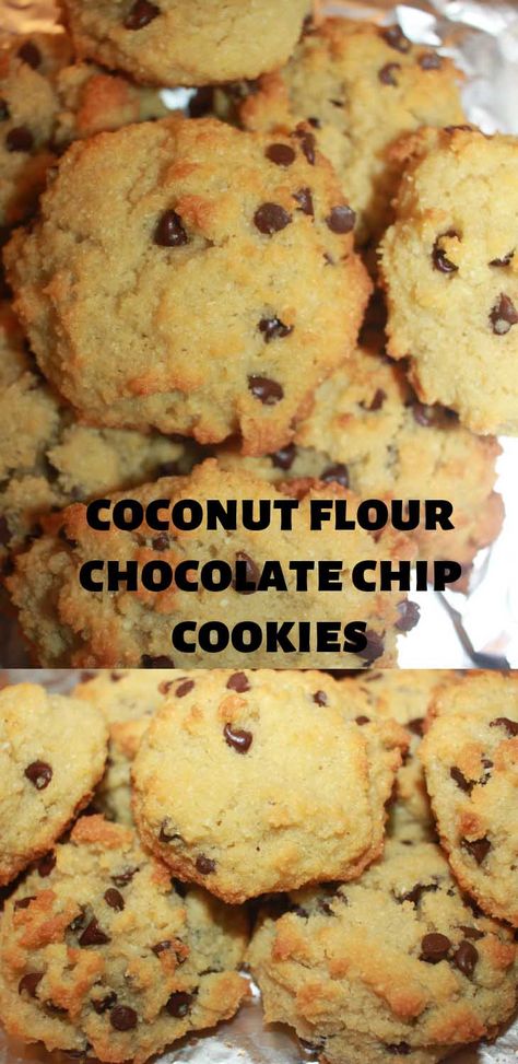 Coconut Flour Chocolate Chip Cookies Gluten Free Recipe Coconut Flour Chocolate Chip Cookies, Chocolate Chip Cookies Gluten Free, Coconut Flour Cookies, Paleo Chocolate Chip Cookies, Gluten Free Dessert, Baking With Coconut Flour, Coconut Flour Recipes, Cookies Gluten Free, Paleo Cookies